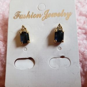 Navy and crystal post earrings